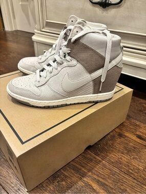 Nike Women's High-Top Wedge Sneakers in Light Gray and Taupe